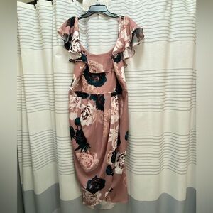 City Chic Pink Floral off Shoulder Dress
